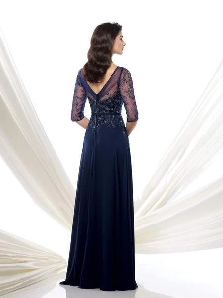Mon Cheri - 115971 Illusion Quarter Sleeve Beaded Chiffon Dress - 1 Pc Navy In Size 6 Available 6 Mon Cheri - 115971 Illusion Quarter Sleeve Beaded Chiffon Dress - 1 Pc Navy In Size 6 Available