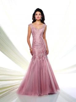 Mon Cheri 116953 Bedazzled Illusion Bateau Mermaid Dress - 1 Pc Rose Frost In Size 10 Available