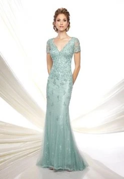 Mon Cheri 116D32 V-Neck Scalloped Lace Evening Dress