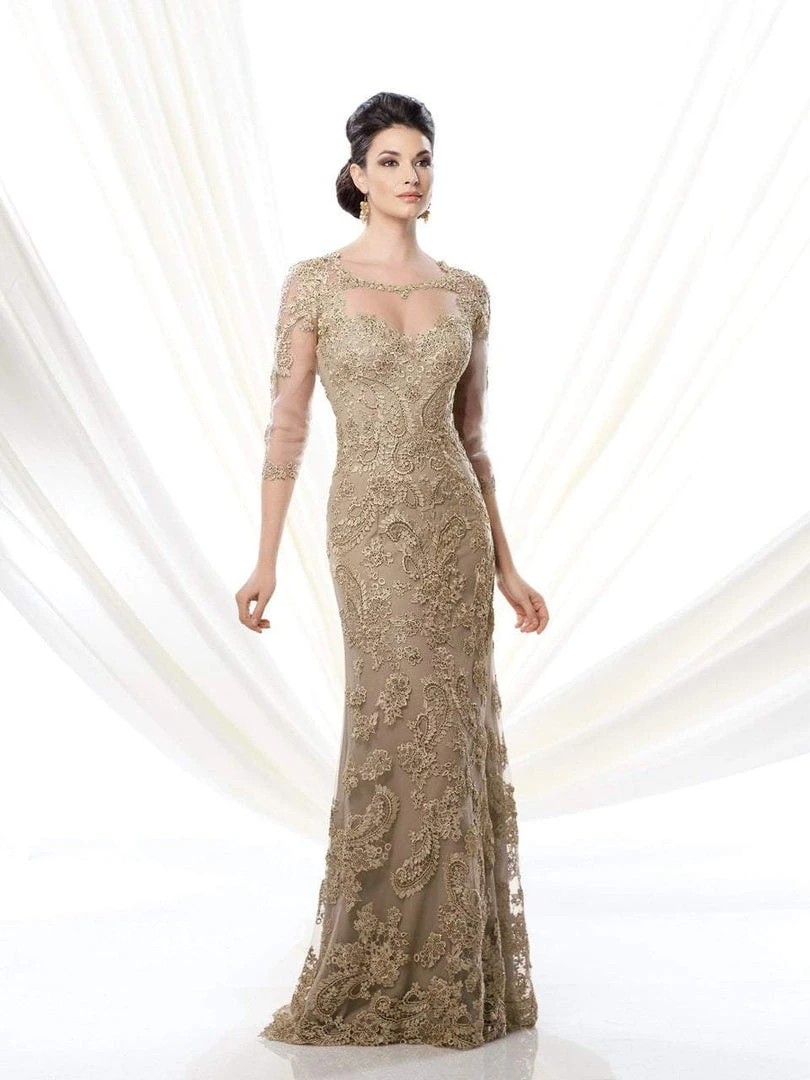 Mon Cheri - 214D61 Quarter Sleeve Lace Illusion Evening Gown 3 Mon Cheri - 214D61 Quarter Sleeve Lace Illusion Evening Gown