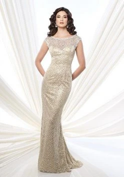 Mon Cheri 215912 Sequined Bateau Evening Gown