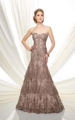 Mon Cheri 216D53 Strapless Beaded Lace Evening Gown