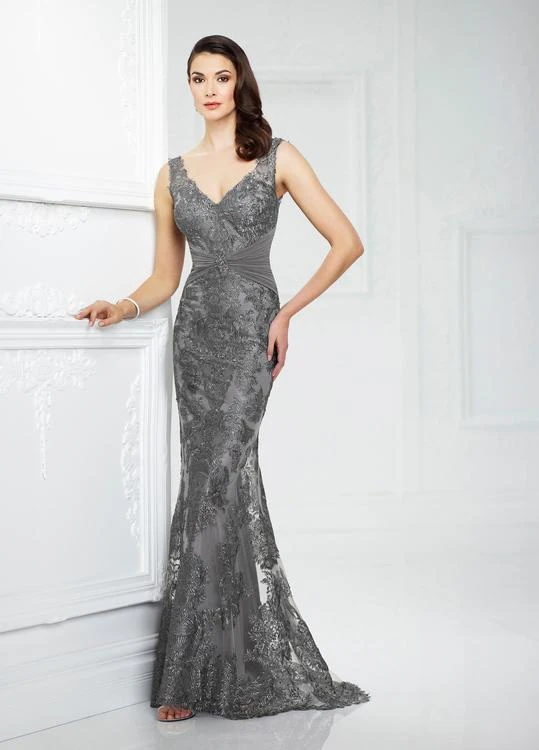 Mon Cheri 217942 Embroidered Ruched Sheath Gown - 1 Pc Smoke In Size 18 Available 3 Mon Cheri 217942 Embroidered Ruched Sheath Gown - 1 Pc Smoke In Size 18 Available
