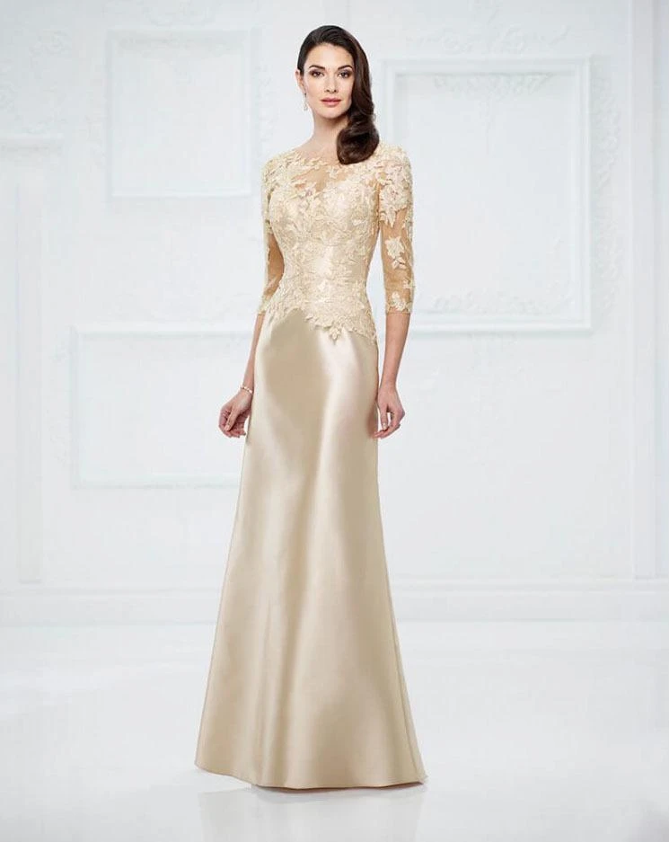 Mon Cheri 217955 Quarter Sleeve Lace Mikado Evening Gown 3 Mon Cheri 217955 Quarter Sleeve Lace Mikado Evening Gown