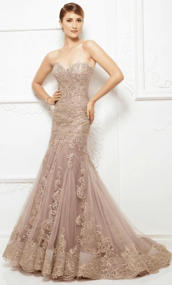 Mon Cheri 217D89 Strapless Lace Tulle Evening Gown