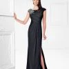 Mon Cheri Beaded Draped Sheath Gown