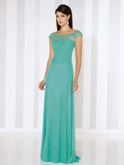 Mon Cheri - Beaded Illusion Bateau Pleated Bodice Gown 116662 - 1 Pc Jade In Size 4 Available