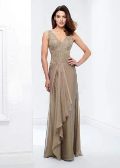 Mon Cheri - Beaded Lace A-Line Gown With Detachable Sleeves 117909 14 Mon Cheri - Beaded Lace A-Line Gown With Detachable Sleeves 117909