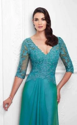 Mon Cheri - Beaded Lace A-Line Gown With Detachable Sleeves 117909 10 Mon Cheri - Beaded Lace A-Line Gown With Detachable Sleeves 117909