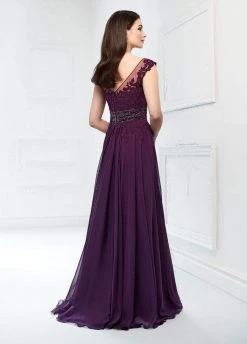 Mon Cheri Beaded Lace V-neck Chiffon A-line Gown 218911 - 1 Pc Purple In Size 6 Available