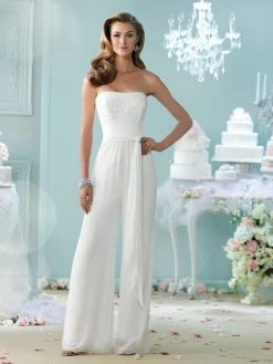 Mon Cheri Beaded Semi-Sweetheart Jumpsuit In Ivory 215103