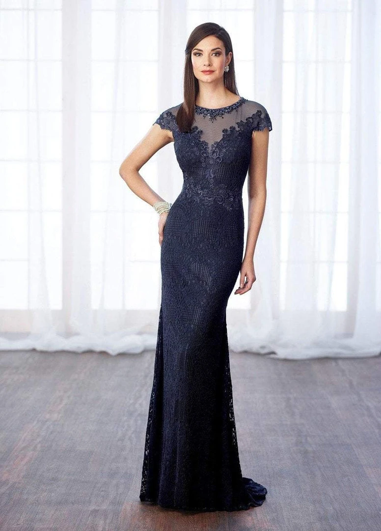 Mon Cheri Beaded Sheer Lace Cap Sleeves Evening Gown 217642 3 Mon Cheri Beaded Sheer Lace Cap Sleeves Evening Gown 217642