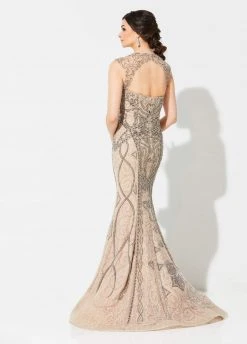 Mon Cheri - Beaded Sweetheart Mermaid Evening Dress 219D75 - 1 Pc Taupe In Size 18 Available