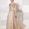 Mon Cheri Chiffon Cap Sleeved Gown In Champagne 214686