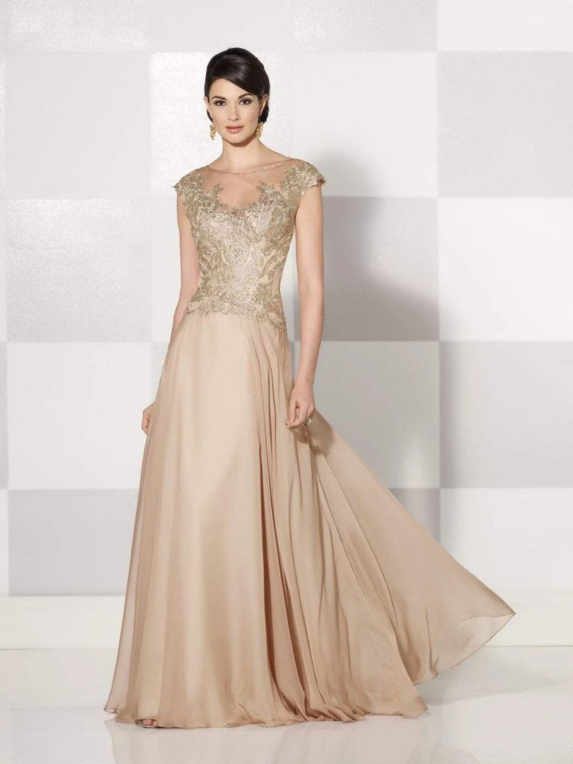 Mon Cheri Chiffon Cap Sleeved Gown In Champagne 214686 3 Mon Cheri Chiffon Cap Sleeved Gown In Champagne 214686
