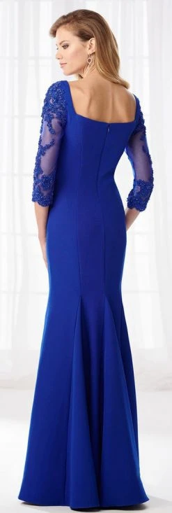 Mon Cheri Fitted V-Neck Seamed Evening Gown 218613