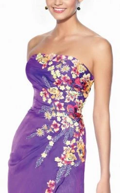 Mon Cheri Floral Ornate Strapless High Slit Long Gown 116506