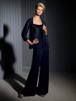 Mon Cheri Four-Piece Charmeuse Set In Stone 111673 - 1 Pc Navy In Size 6 Available