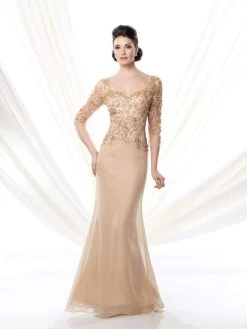 Ivonne D By Mon Cheri - 214D59 Lace Applique Quarter Sleeve Gown