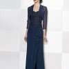 Mon Cheri Lace Applique Gown With Bolero In Navy 215631 2 Mon Cheri Lace Applique Gown With Bolero In Navy 215631