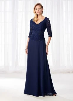 Mon Cheri Lace Quarter Length Sleeves A-Line Evening Dress 218623W