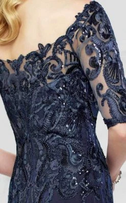 Mon Cheri Lace Quarter Length Sleeves Mermaid Gown 217937