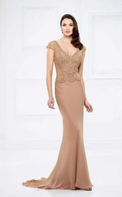 Mon Cheri Lavishly Beaded Evening Gown 217945 - 1 Pc Bronze In Size 18 Available