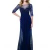 Mon Cheri Ruched Beaded Gown 215919W 1 Pc Navy Blue In Size 20W Available