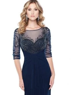 Mon Cheri Ruched Beaded Gown 215919W 1 Pc Navy Blue In Size 20W Available