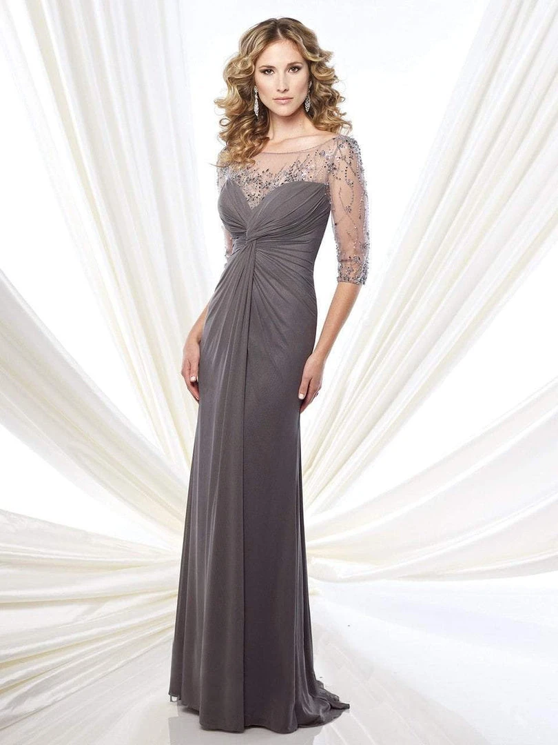 Mon Cheri Ruched Center Beaded Dress In Pewter 215902 3 Mon Cheri Ruched Center Beaded Dress In Pewter 215902
