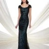 Mon Cheri Sequined Scoop Neck Dress In Black/Teal 216972
