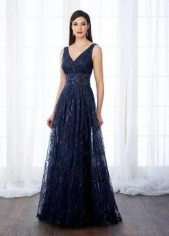 Mon Cheri Sequined Tulle Sleeveless Gown 217645 - 1 Pc Navy In Size 4 Available
