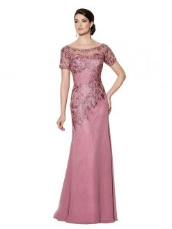 Mon Cheri Sheer Laced Mermaid Long Dress In Mauve 114662