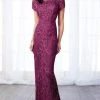 Mon Cheri Short Sleeve Jeweled Lace Sheath Gown 217637 - 1 Pc Dark Raspberry In Size 6 Available 2 Mon Cheri Short Sleeve Jeweled Lace Sheath Gown 217637 - 1 Pc Dark Raspberry In Size 6 Available