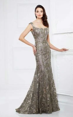 Mon Cheri Square Neck Sequined Evening Gown 217943