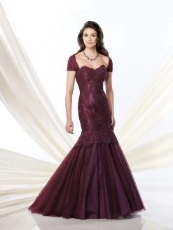 Mon Cheri Strapless Lace Mermaid Long Gown In Navy 214956