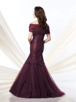 Mon Cheri Strapless Lace Mermaid Long Gown In Navy 214956