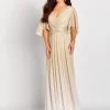 Mon Cheri - V-Neck Flutter Sleeve Ombre Evening Gown 119657 - 1 Pc Champagne In Size 14 Available 1 Mon Cheri - V-Neck Flutter Sleeve Ombre Evening Gown 119657 - 1 Pc Champagne In Size 14 Available