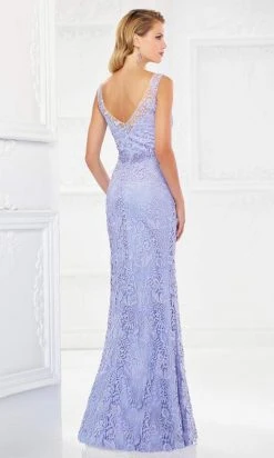 Montage By Mon Cheri - 118968 V-Neck Lace Gown With Detachable Sleeves