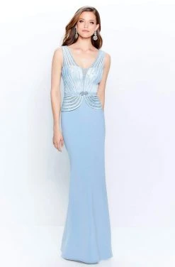 Montage By Mon Cheri - 120904 Embroidered V-Neck Sheath Dress