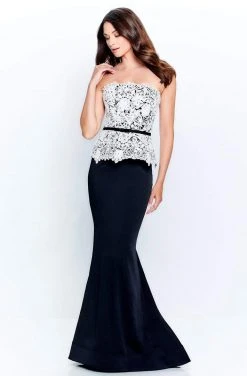 Montage By Mon Cheri - 120907 Lace Overlay Top Satin Trumpet Dress