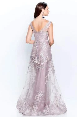 Montage By Mon Cheri - 120917W Embroidered Bateau A-Line Dress