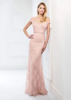 Montage By Mon Cheri - 218917 Allover Lace Off-Shoulder Trumpet Dress