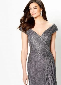 Montage By Mon Cheri - 219975 Portrait V-Neck Cascading Ruffled Gown