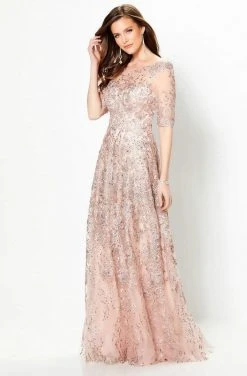 Montage By Mon Cheri - 219976W Embroidered Illusion Bateau A-line Gown