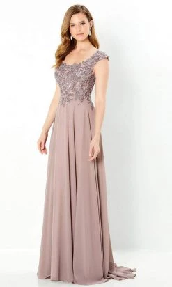 Montage By Mon Cheri - 220940 Cap Sleeve Appliqued A-Line Dress