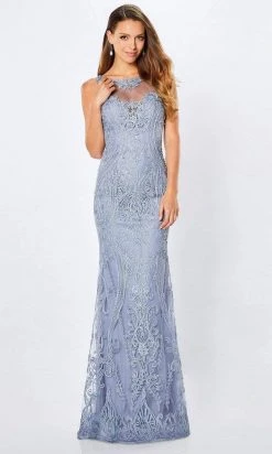 Montage By Mon Cheri - 221971 Jewel Neck Embroidered Sheath Gown