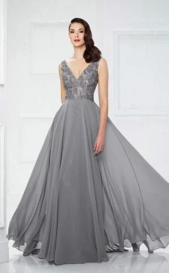 Montage By Mon Cheri - Beaded V-neck A-line Dress 217935 - 1 Pc Navy In Size 16 Available