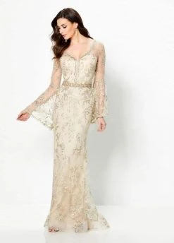 Montage By Mon Cheri - Embellished Long Bell Sleeve Sheath Gown 219986 - 1 Pc Champagne In Size 12 Available 8 Montage By Mon Cheri - Embellished Long Bell Sleeve Sheath Gown 219986 - 1 Pc Champagne In Size 12 Available