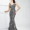 Montage By Mon Cheri - Embroidered Ruched Sheath Gown 217942 - 1 Pc Smoke In Size 8 Available